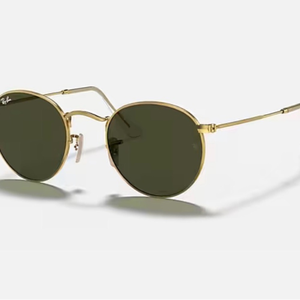 Ray-Ban Round Polarized Metal Gold Frame Sunglasses with Dark Lenses